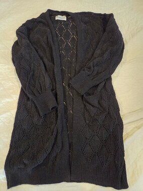 Crochet Black Open Long Cardigan